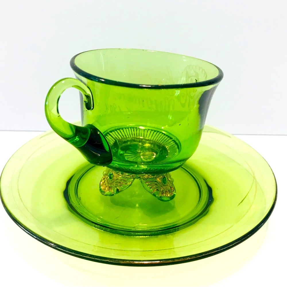 Antique Tarentum Victoria Green & Gold Hand Painted Coffee Cup & Saucer 22K Gild